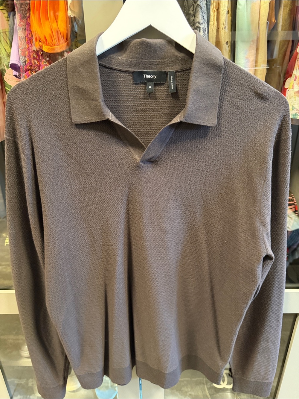 Theory Men's Long-Sleeve Polo in Taupe Brown